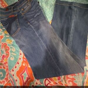 7 For All Mankind Blue Wide-Leg Flare Jeans